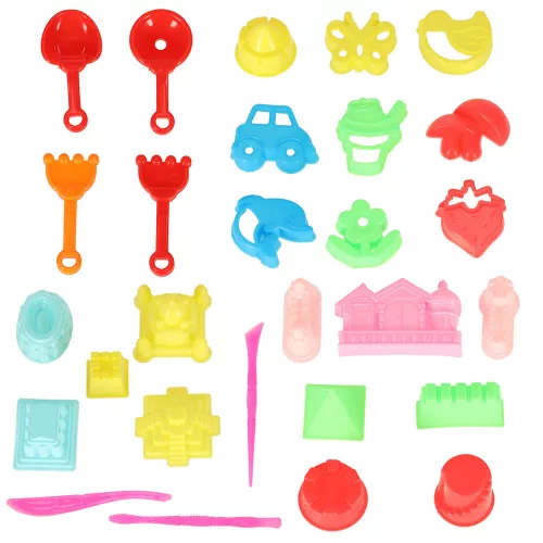 Sand accessories toy shapes shovels 28 pieces.