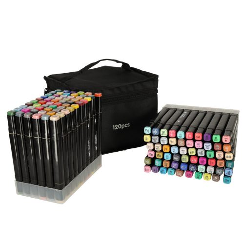 Double-sided alcohol felt-tip pens in case 120 + stand