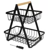 Two-tier fruit basket metal wood