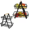 Two-tier fruit basket metal wood
