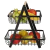 Two-tier fruit basket metal wood