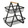 Two-tier fruit basket metal wood