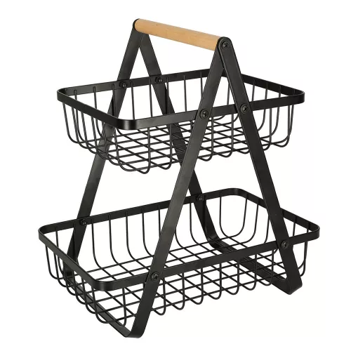 Two-tier fruit basket metal wood