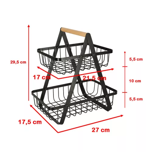 Two-tier fruit basket metal wood