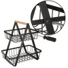 Two-tier fruit basket metal wood