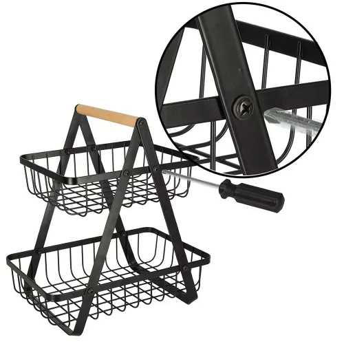 Two-tier fruit basket metal wood