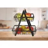 Two-tier fruit basket metal wood