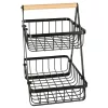 Two-tier fruit basket metal wood