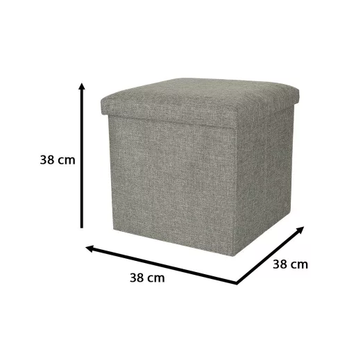 Foldable pouf with storage compartment gray 38x38x38cm