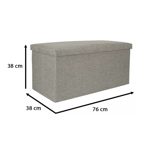 Folding pouf with storage compartment, gray large 76x38x38cm