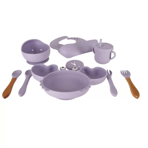 Children's silicone cutlery crab 9-piece set purple