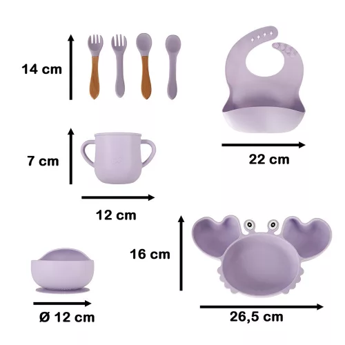 Children's silicone cutlery crab 9-piece set purple