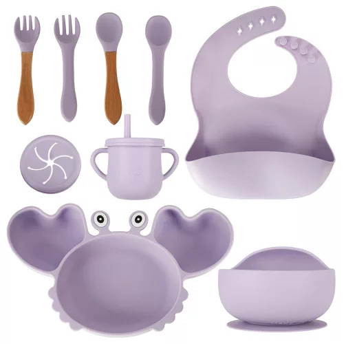 Children's silicone cutlery crab 9-piece set purple