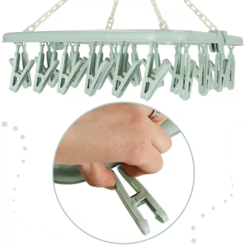 Laundry drying rack for socks and underwear 32 clothespins blue