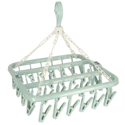 Laundry drying rack for socks and underwear 32 clothespins blue
