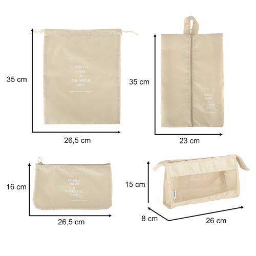 Suitcase Organizers Travel Set 8 Pieces for Clothes Storage Accessories Waterproof Bags Makeup Bag Shoe Bag in Beige