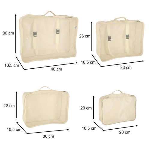 Suitcase Organizers Travel Set 8 Pieces for Clothes Storage Accessories Waterproof Bags Makeup Bag Shoe Bag in Beige