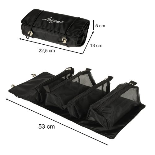 Foldable Travel Cosmetic Bag Detachable Roll-up 4in1 Large Capacity Portable Black