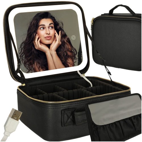Cosmetic organizer with mirror black