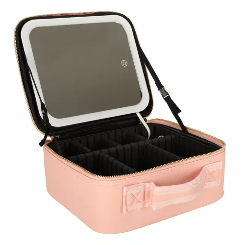 Cosmetic organizer with mirror pink
