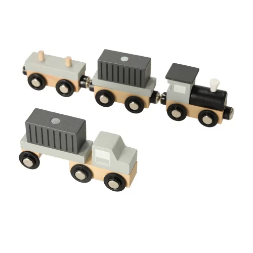Magnetic Wooden crane seaport + car ship
