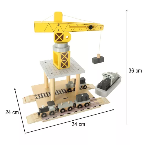 Magnetic Wooden crane seaport + car ship