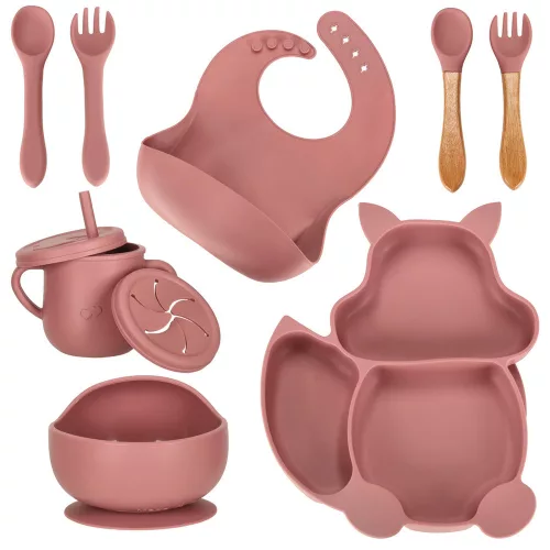 Children's silicone utensils squirrel dark pink