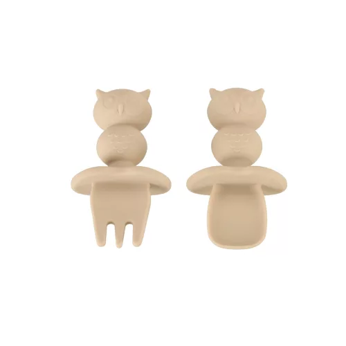 Children's silicone cutlery owl beige 9 pieces