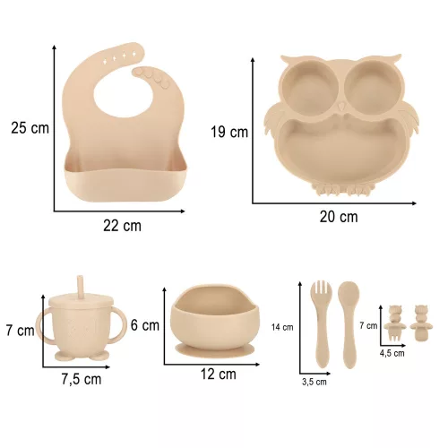 Children's silicone cutlery owl beige 9 pieces