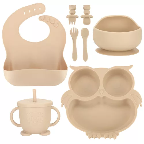 Children's silicone cutlery owl beige 9 pieces