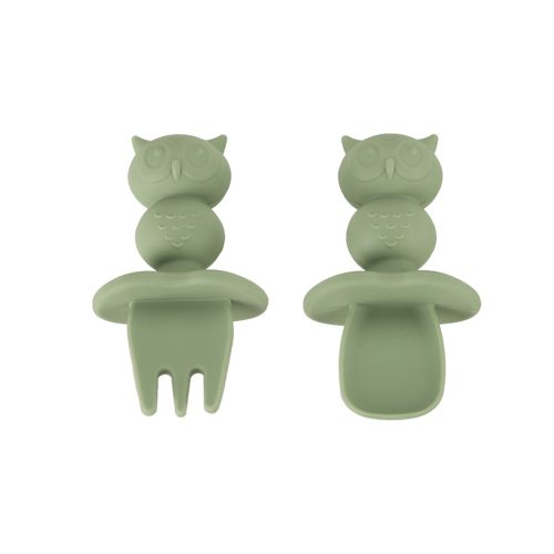 Children's silicone cutlery owl military green