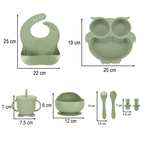 Children's silicone cutlery owl military green