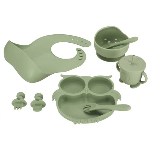 Children's silicone cutlery owl military green