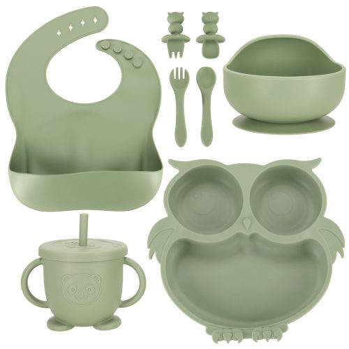Children's silicone cutlery owl military green