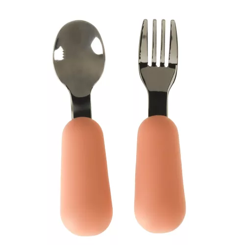 Silicone cutlery for babies' table 4-piece set teddy bear orange