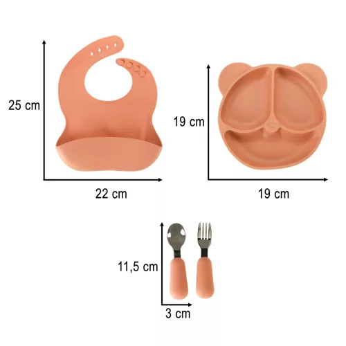 Silicone cutlery for babies' table 4-piece set teddy bear orange