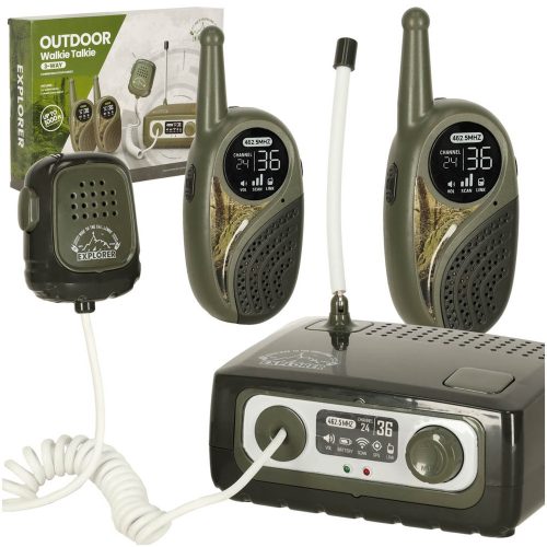 Walkie-talkie szett gyerekeknek, khaki színben, alközponttal