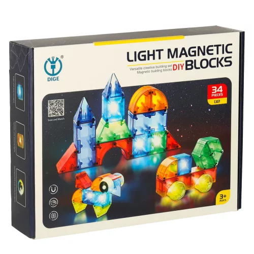 3D Construction Magnetic Bricks LED Illuminated 32 El.