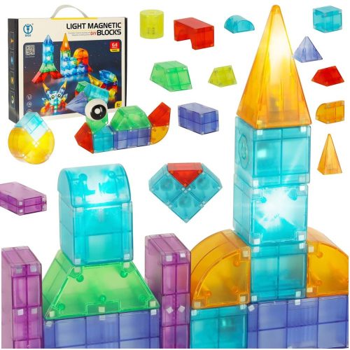 3D Építőipari Mágneses Téglák LED Világítással 64 Darab