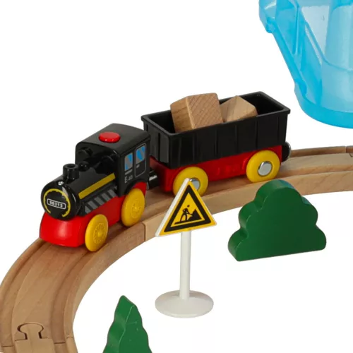 Wooden railway building game with construction site accessories 55pcs