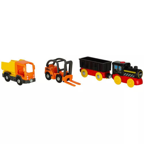 Wooden railway building game with construction site accessories 55pcs