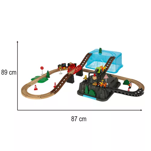 Wooden railway building game with construction site accessories 55pcs