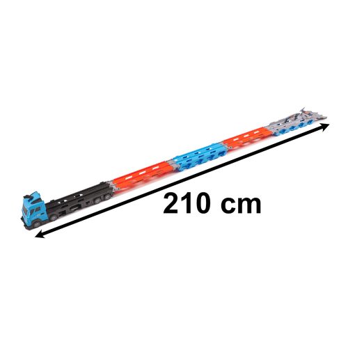 Foldable car transport truck/track with 8 race cars, 210 cm