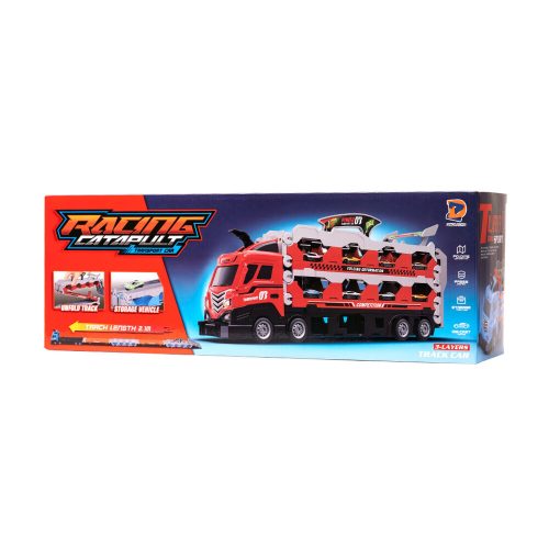Foldable car transport truck/track with 8 race cars, 210 cm