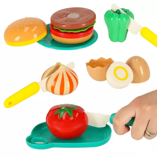 Deluxe Cutting Food Playset – Pizza, Burger & Fruits with basket 26 pcs