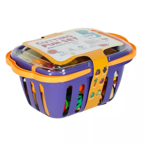 Deluxe Cutting Food Playset – Pizza, Burger & Fruits with basket 26 pcs