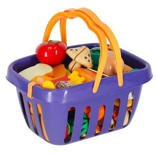 Deluxe Cutting Food Playset – Pizza, Burger & Fruits with basket 26 pcs