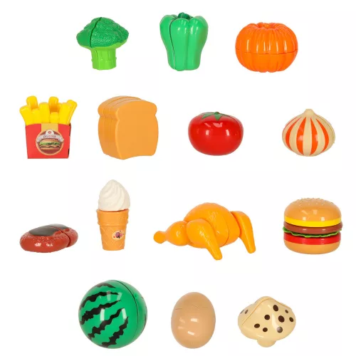 Deluxe Cutting Food Playset – Pizza, Burger & Fruits with basket 26 pcs