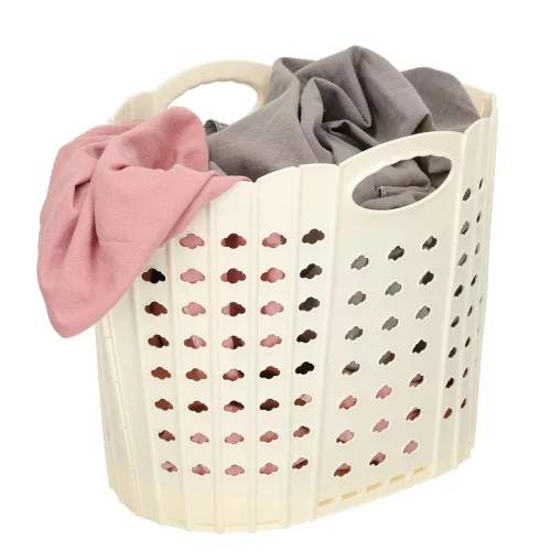 Laundry Basket Foldable Bathroom Organizer Cream