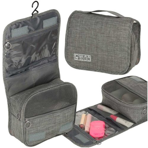 Hanging travel cosmetic bag foldable gray